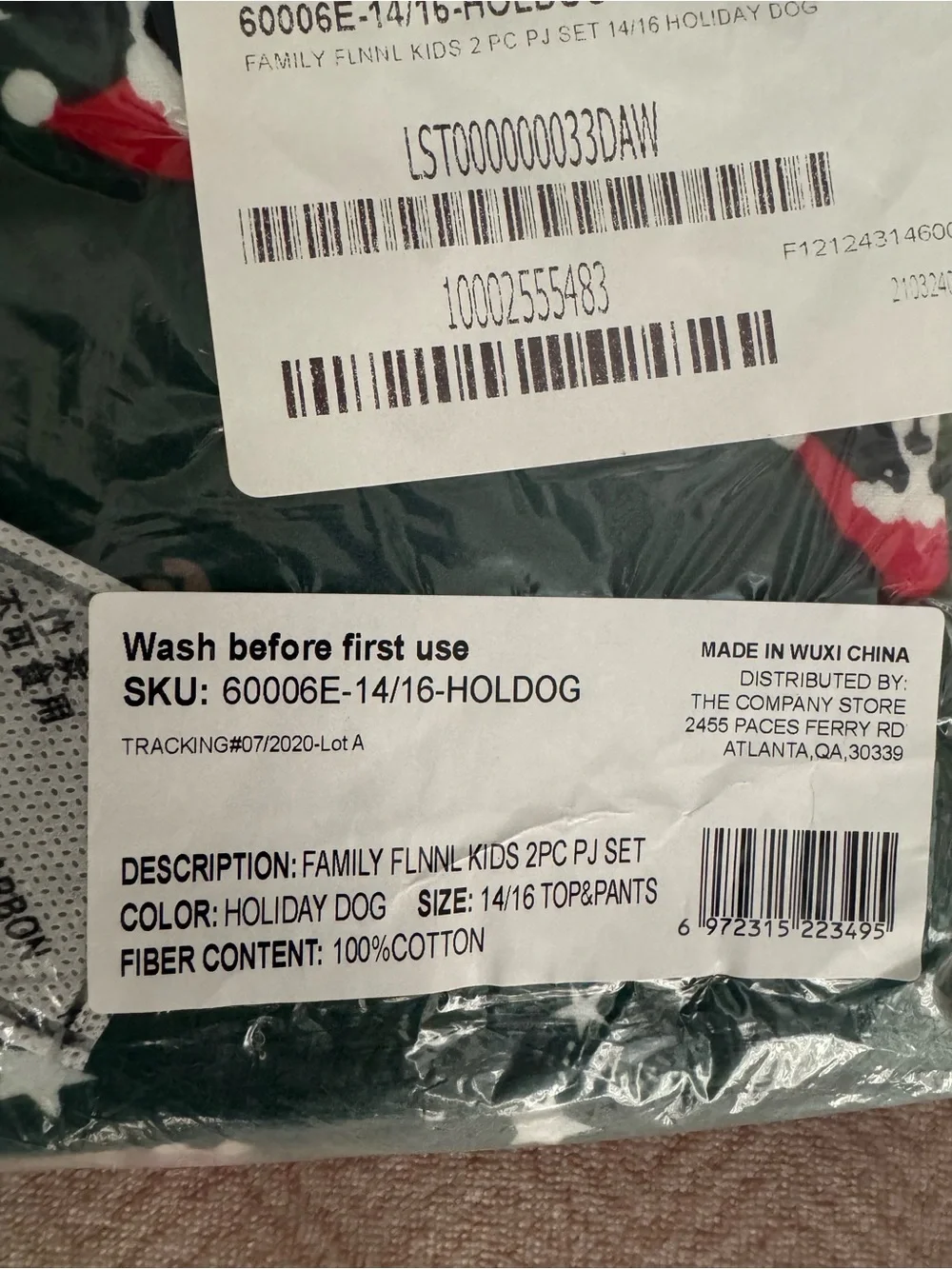 NWT The Company Store Kids Dark Green Holiday Dog Pajama Set - size 14/16